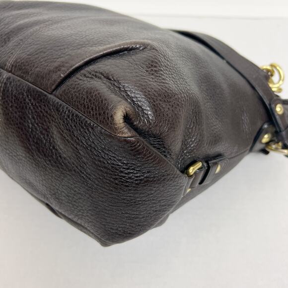 Coach Large Brooke Pebbled Leather Shoulder Hobo Bag Brown Black - Picture 7 of 11